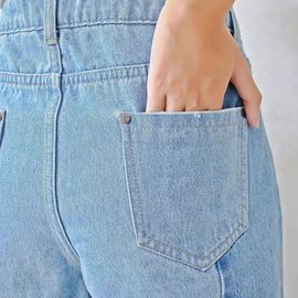 Women Light Blue Long Wide Leg Denim Pants , Casual Loose Fit Denim Jeans