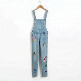 Embroidered Suspender Little Girl Denim Overalls Slim Fit Color Fade Proof